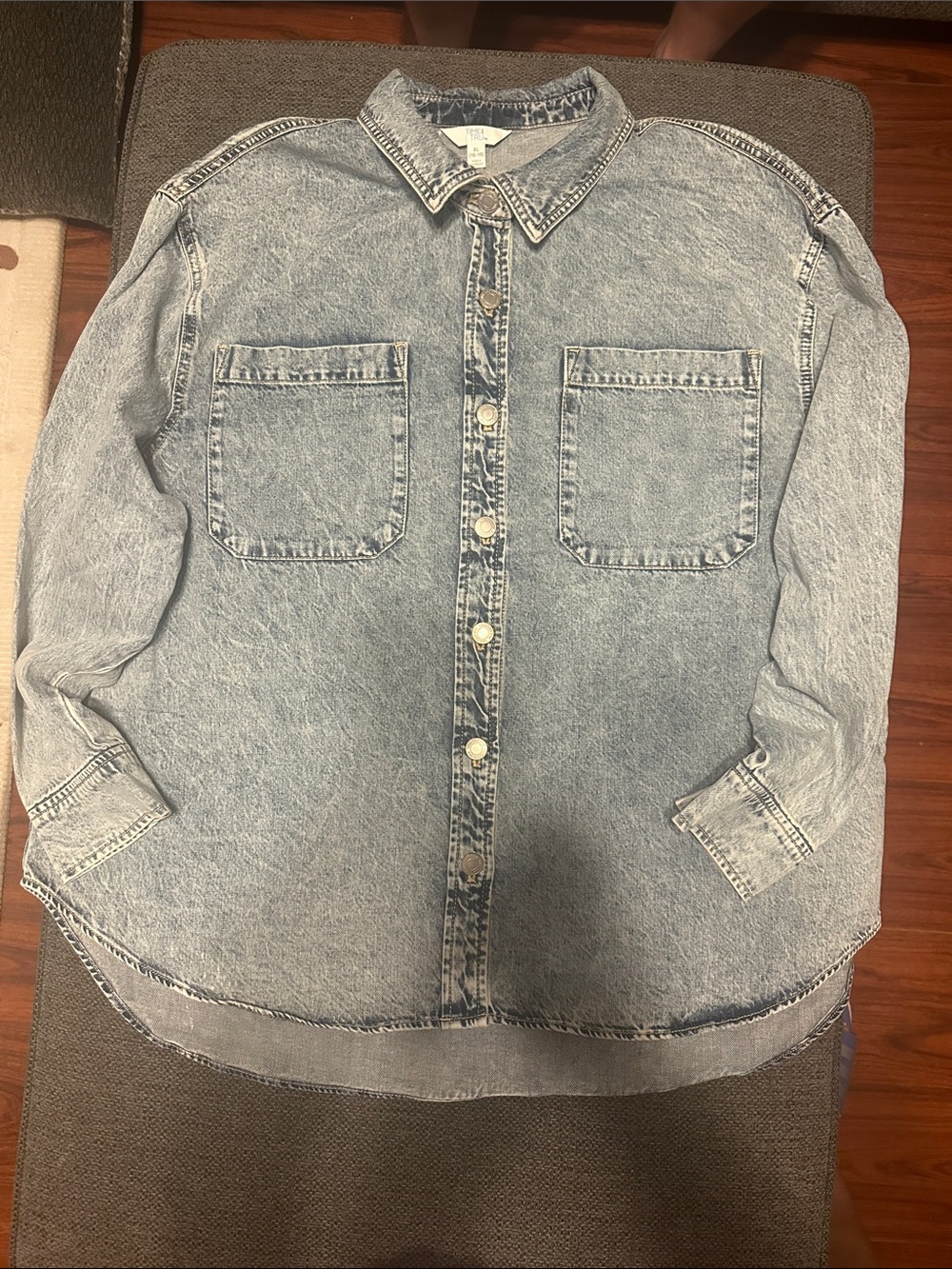 Time and Tru Light Blue Acid Wash Denim Button-Down Shirt
